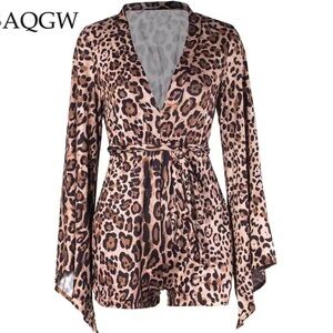 Cheetah Print Romper Playsuit with V Neck